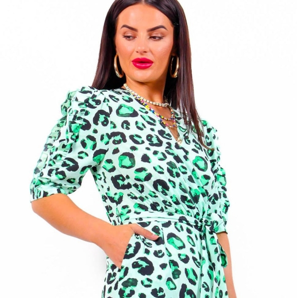 NWT Feline Myself - Green Leopard Print Jumpsuit - Picture 3 of 7